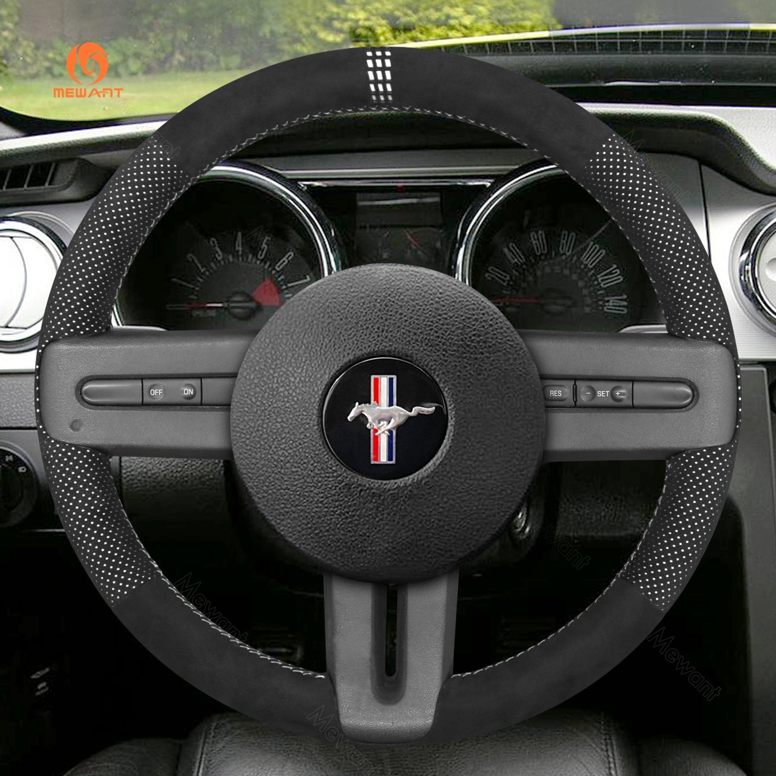 MEWANT Leather Suede Car Steering Wheel Cover for Ford Mustang 2005 - 2012 - Mewant Cover