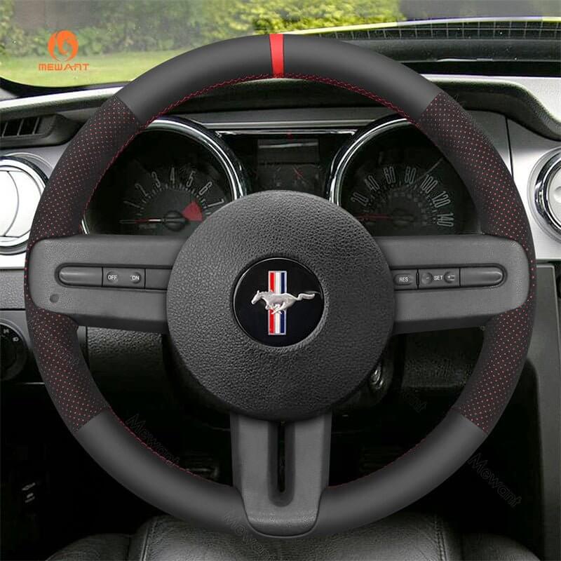 MEWANT Leather Suede Car Steering Wheel Cover for Ford Mustang 2005 - 2012 - Alcantara, Leather, Carbon Fiber, Easy Install, Non - Slip, Best Steering Wheel Cover