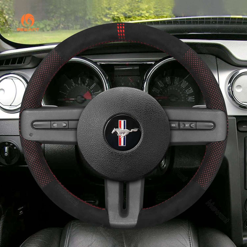 MEWANT Leather Suede Car Steering Wheel Cover for Ford Mustang 2005 - 2012 - Alcantara, Leather, Carbon Fiber, Easy Install, Non - Slip, Best Steering Wheel Cover