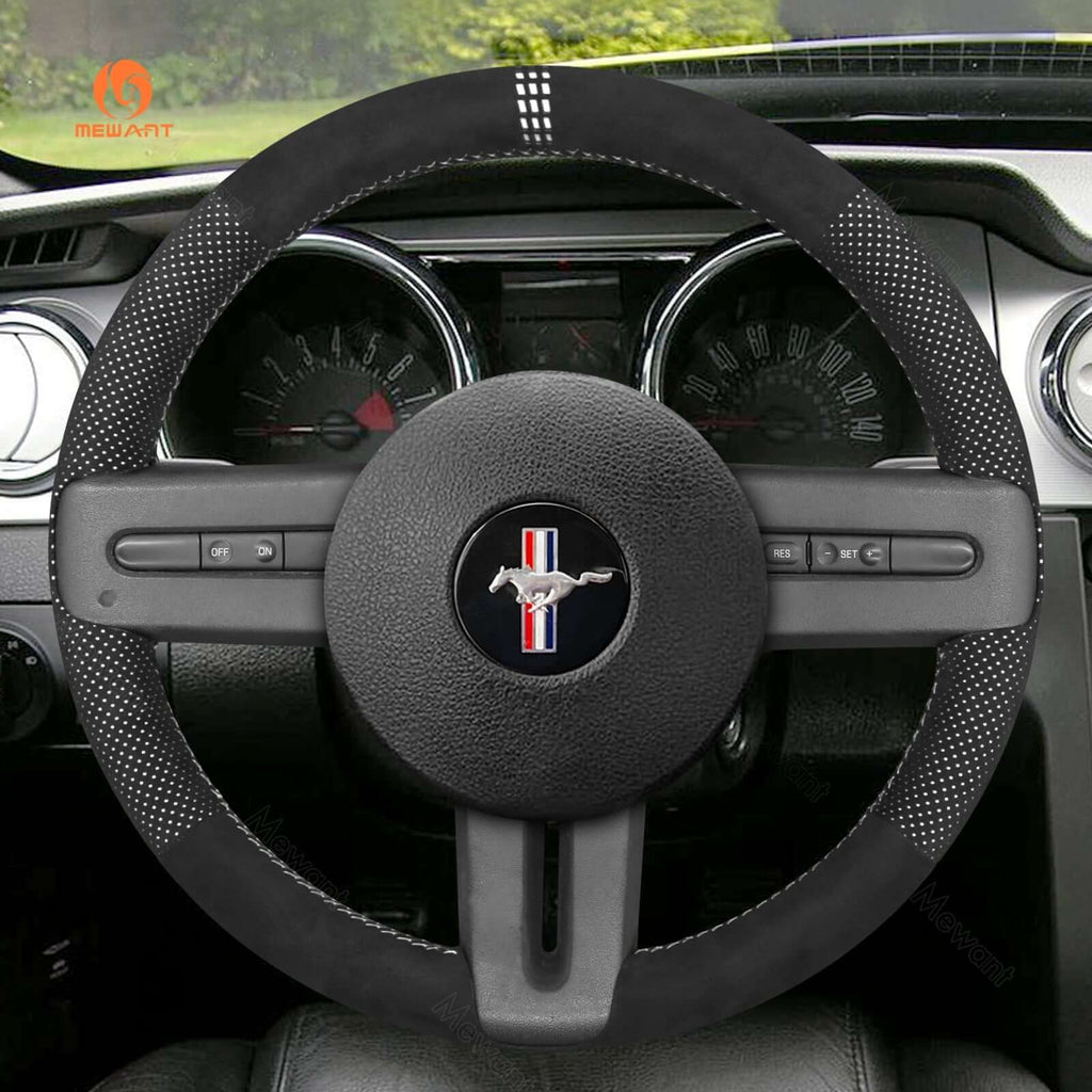 MEWANT Leather Suede Car Steering Wheel Cover for Ford Mustang 2005 - 2012 - Alcantara, Leather, Carbon Fiber, Easy Install, Non - Slip, Best Steering Wheel Cover