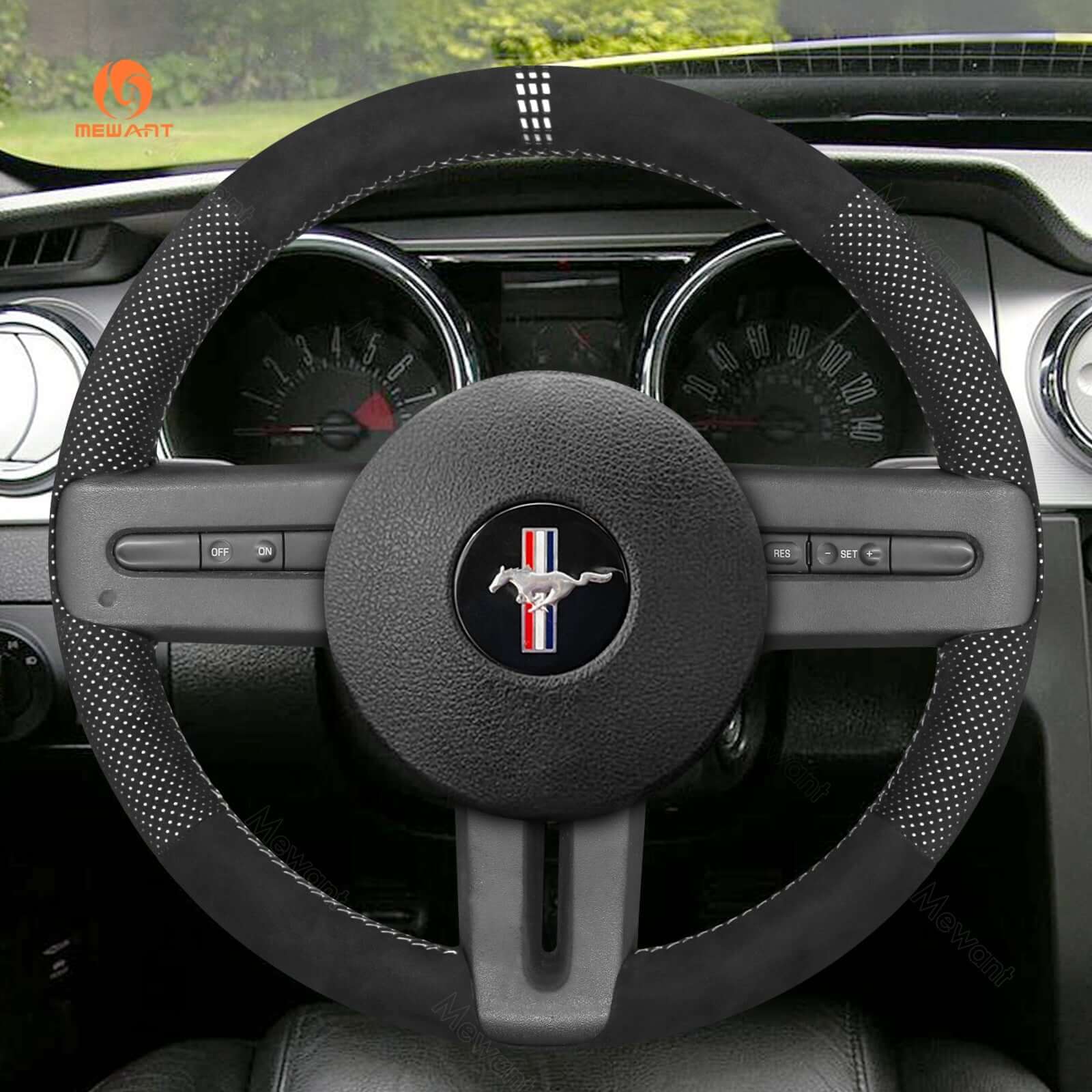 MEWANT Leather Suede Car Steering Wheel Cover for Ford Mustang 2005 - 2012 - Alcantara, Leather, Carbon Fiber, Easy Install, Non - Slip, Best Steering Wheel Cover