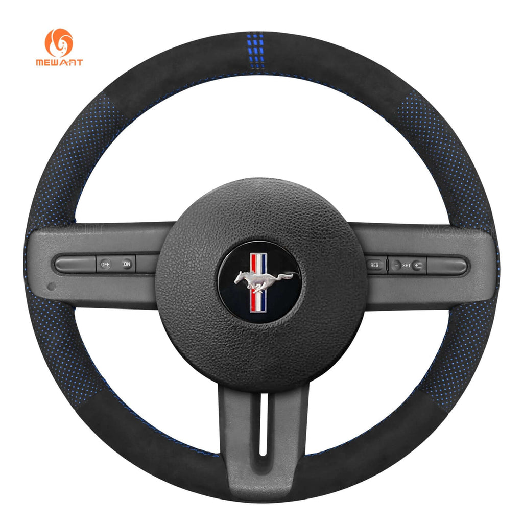 MEWANT Leather Suede Car Steering Wheel Cover for Ford Mustang 2005 - 2012 - Alcantara, Leather, Carbon Fiber, Easy Install, Non - Slip, Best Steering Wheel Cover
