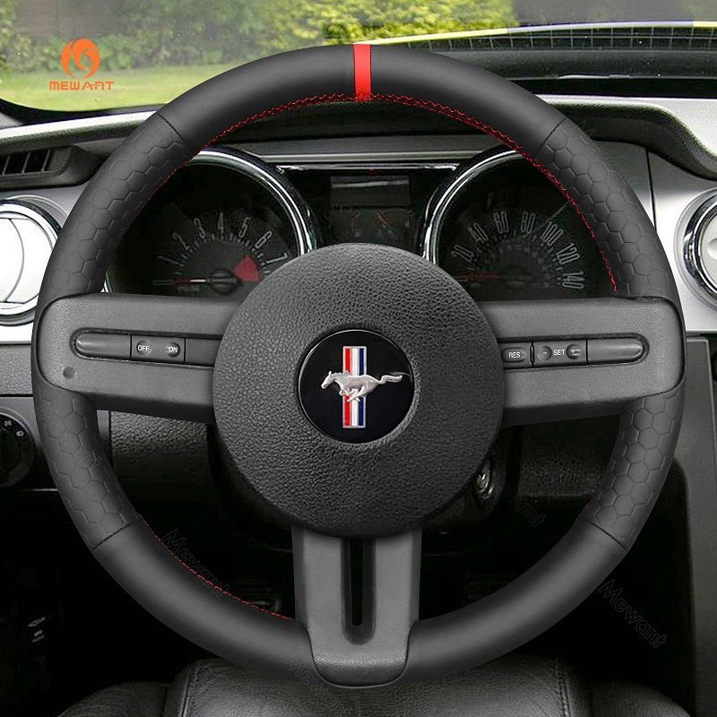 MEWANT Leather Suede Car Steering Wheel Cover for Ford Mustang 2005 - 2012 - Alcantara, Leather, Carbon Fiber, Easy Install, Non - Slip, Best Steering Wheel Cover