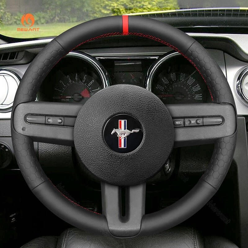 MEWANT Leather Suede Car Steering Wheel Cover for Ford Mustang 2005 - 2012 - Alcantara, Leather, Carbon Fiber, Easy Install, Non - Slip, Best Steering Wheel Cover