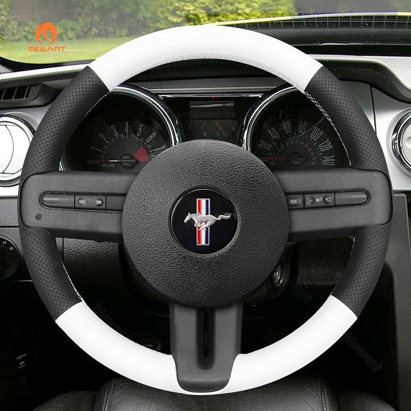 MEWANT Leather Suede Car Steering Wheel Cover for Ford Mustang 2005 - 2012 - Alcantara, Leather, Carbon Fiber, Easy Install, Non - Slip, Best Steering Wheel Cover
