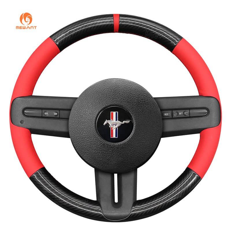 MEWANT Leather Suede Car Steering Wheel Cover for Ford Mustang 2005 - 2012 - Alcantara, Leather, Carbon Fiber, Easy Install, Non - Slip, Best Steering Wheel Cover