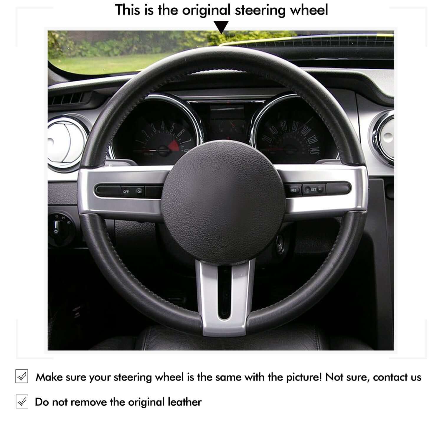 MEWANT Leather Suede Car Steering Wheel Cover for Ford Mustang 2005 - 2012 - Alcantara, Leather, Carbon Fiber, Easy Install, Non - Slip, Best Steering Wheel Cover