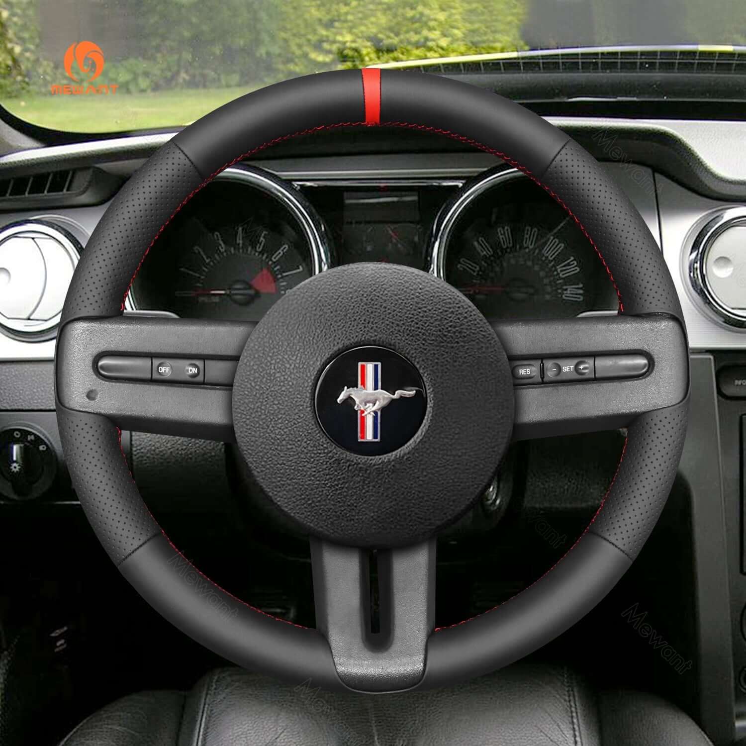 MEWANT Leather Suede Car Steering Wheel Cover for Ford Mustang 2005 - 2012 - Alcantara, Leather, Carbon Fiber, Easy Install, Non - Slip, Best Steering Wheel Cover