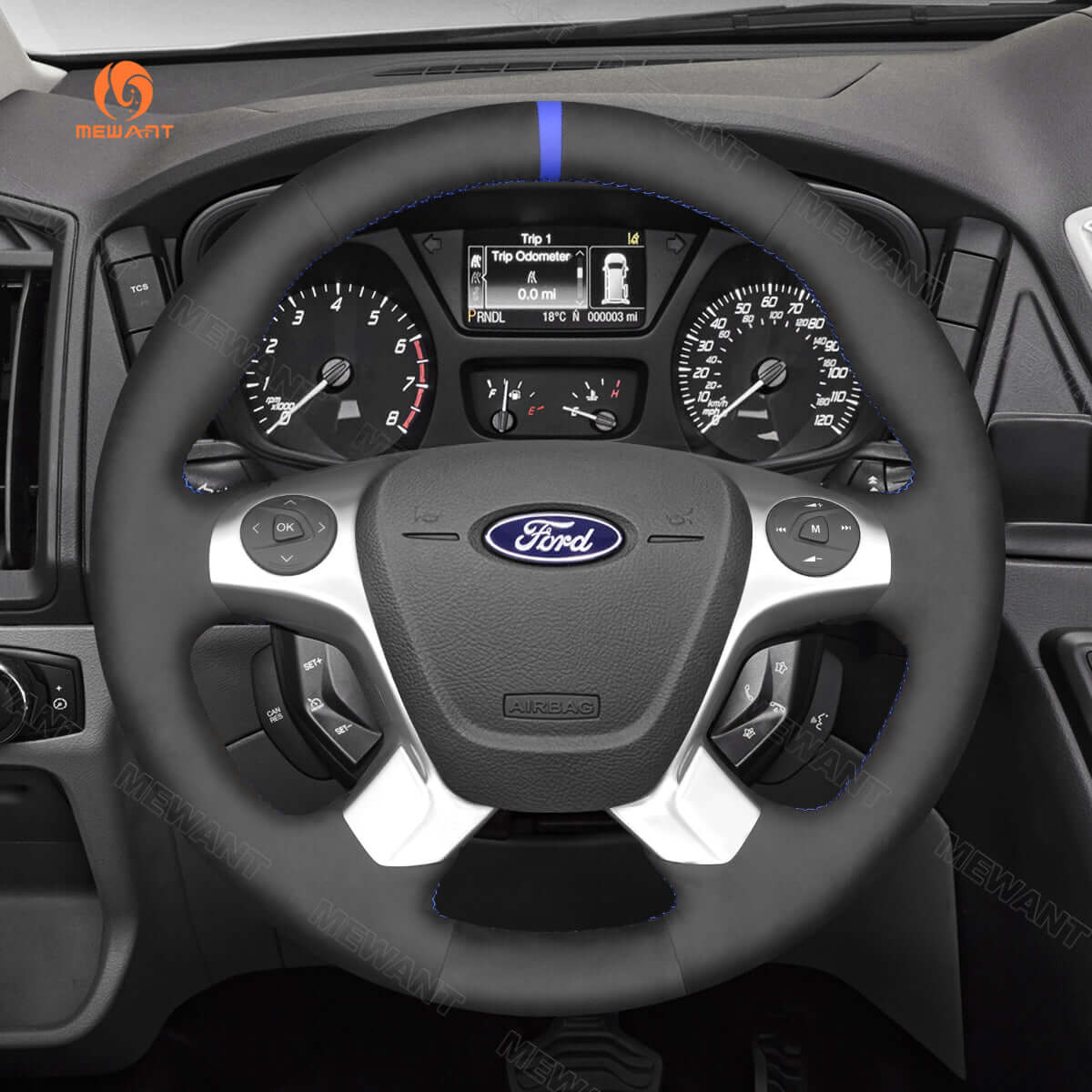 MEWANT Leather Suede Car Steering Wheel Cover for Ford Transit/ Transit Cargo/ Transit Chassis Cab/ Transit Connect/ Transit Cutaway / Transit Passenger/ Transit Wagon/ Transit Custom/ Tourneo Connect/ Grand Tourneo Connect/ Tourneo Custom - Alcantara, Leather, Carbon Fiber, Easy Install, Non - Slip, Best Steering Wheel Cover