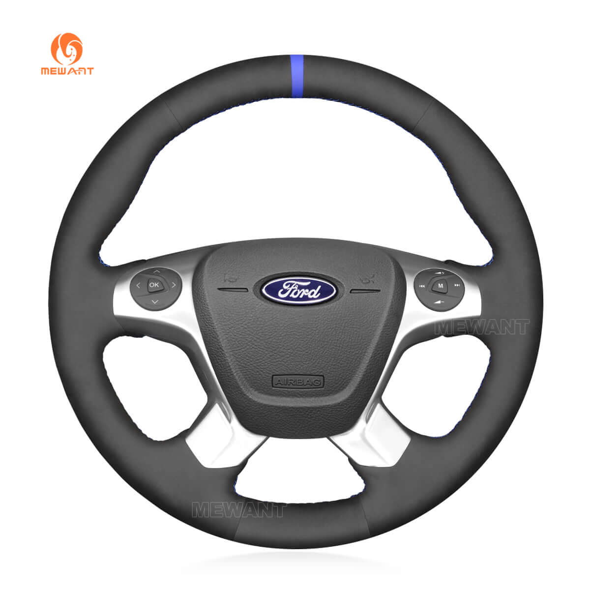 MEWANT Leather Suede Car Steering Wheel Cover for Ford Transit/ Transit Cargo/ Transit Chassis Cab/ Transit Connect/ Transit Cutaway / Transit Passenger/ Transit Wagon/ Transit Custom/ Tourneo Connect/ Grand Tourneo Connect/ Tourneo Custom - Alcantara, Leather, Carbon Fiber, Easy Install, Non - Slip, Best Steering Wheel Cover