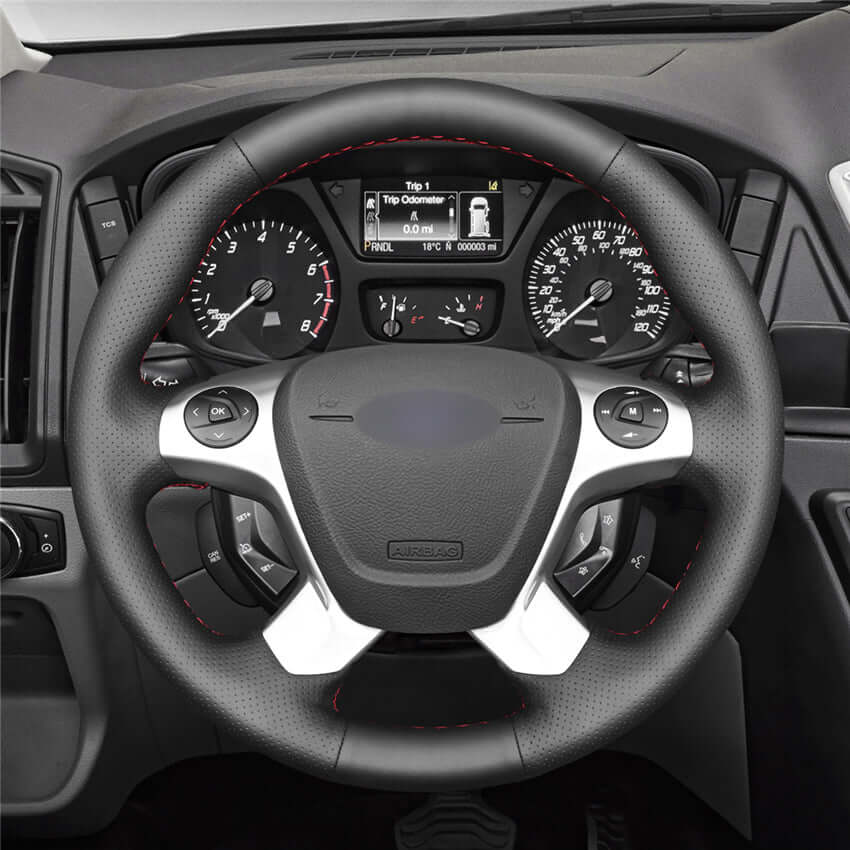 MEWANT Leather Suede Car Steering Wheel Cover for Ford Transit/ Transit Cargo/ Transit Chassis Cab/ Transit Connect/ Transit Cutaway / Transit Passenger/ Transit Wagon/ Transit Custom/ Tourneo Connect/ Grand Tourneo Connect/ Tourneo Custom - Alcantara, Leather, Carbon Fiber, Easy Install, Non - Slip, Best Steering Wheel Cover