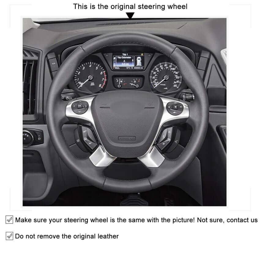MEWANT Leather Suede Car Steering Wheel Cover for Ford Transit/ Transit Cargo/ Transit Chassis Cab/ Transit Connect/ Transit Cutaway / Transit Passenger/ Transit Wagon/ Transit Custom/ Tourneo Connect/ Grand Tourneo Connect/ Tourneo Custom - Alcantara, Leather, Carbon Fiber, Easy Install, Non - Slip, Best Steering Wheel Cover