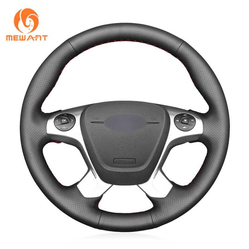 MEWANT Leather Suede Car Steering Wheel Cover for Ford Transit/ Transit Cargo/ Transit Chassis Cab/ Transit Connect/ Transit Cutaway / Transit Passenger/ Transit Wagon/ Transit Custom/ Tourneo Connect/ Grand Tourneo Connect/ Tourneo Custom - Alcantara, Leather, Carbon Fiber, Easy Install, Non - Slip, Best Steering Wheel Cover