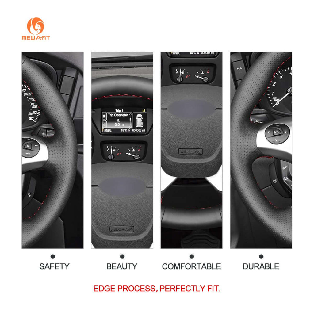 MEWANT Leather Suede Car Steering Wheel Cover for Ford Transit/ Transit Cargo/ Transit Chassis Cab/ Transit Connect/ Transit Cutaway / Transit Passenger/ Transit Wagon/ Transit Custom/ Tourneo Connect/ Grand Tourneo Connect/ Tourneo Custom - Alcantara, Leather, Carbon Fiber, Easy Install, Non - Slip, Best Steering Wheel Cover