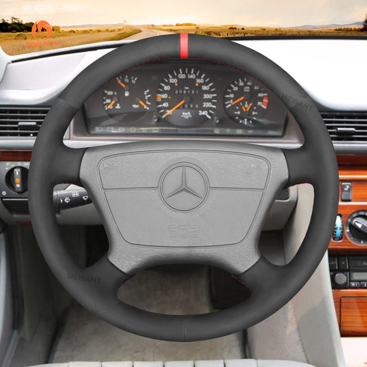 MEWANT Leather Suede Car Steering Wheel Cover for Mercedes Benz C - Class W202 CL - Class C140 E - Class W210 W124 S - Class W140 - Alcantara, Leather, Carbon Fiber, Easy Install, Non - Slip, Best Steering Wheel Cover