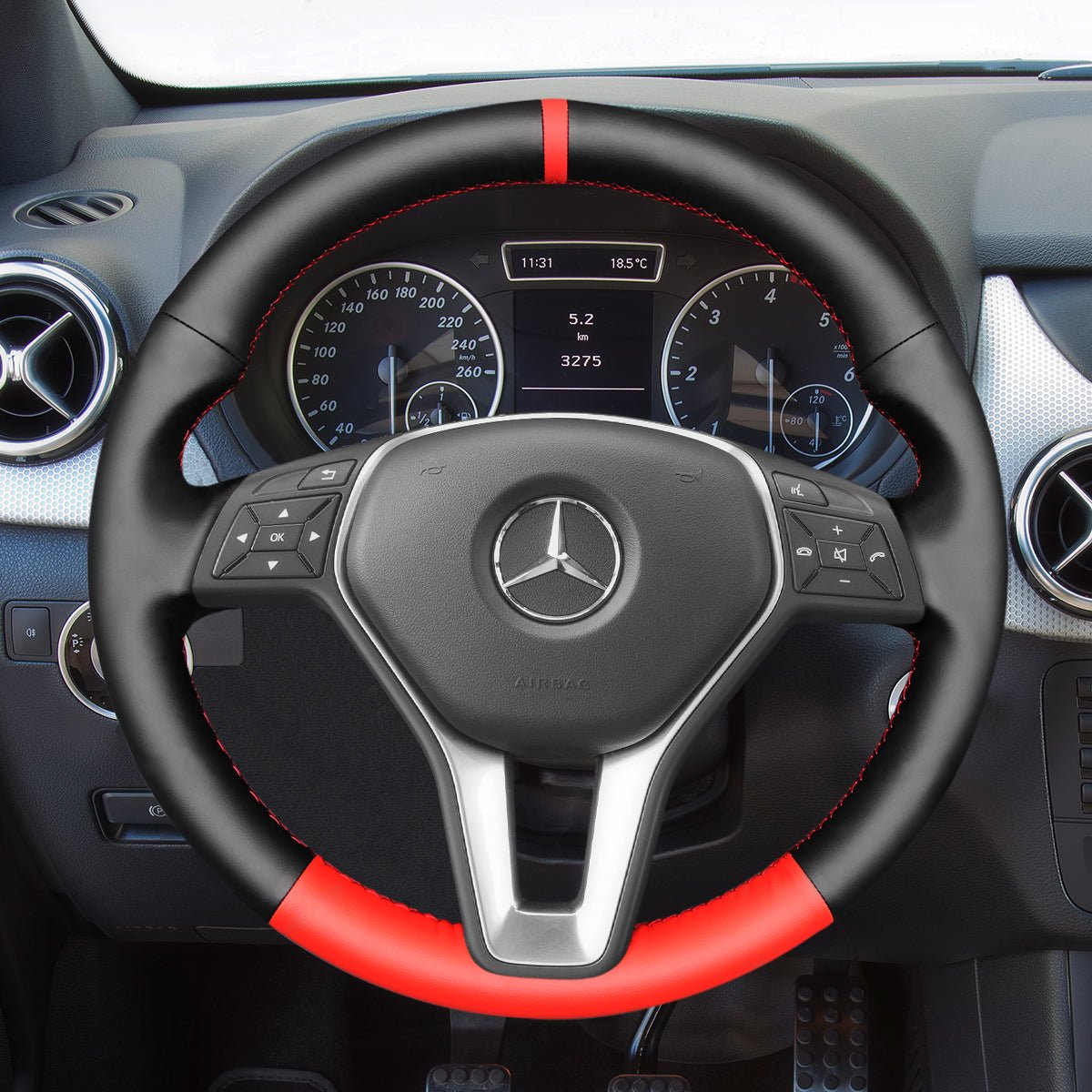 MEWANT Leather Suede Car Steering Wheel Cover for Mercedes Benz W246 W204 C117 C218 W212 X156 X204 - Alcantara, Leather, Carbon Fiber, Easy Install, Non - Slip, Best Steering Wheel Cover