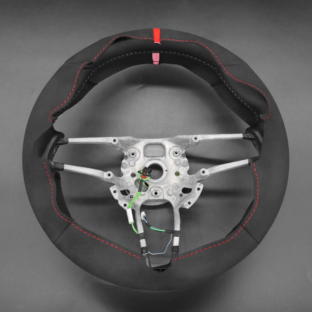 MEWANT Leather Suede Car Steering Wheel Cover for Porsche 911 718 Boxster Cayman 718 Spyder 918 Spyder Cayenne Macan Panamera - Alcantara, Leather, Carbon Fiber, Easy Install, Non - Slip, Best Steering Wheel Cover