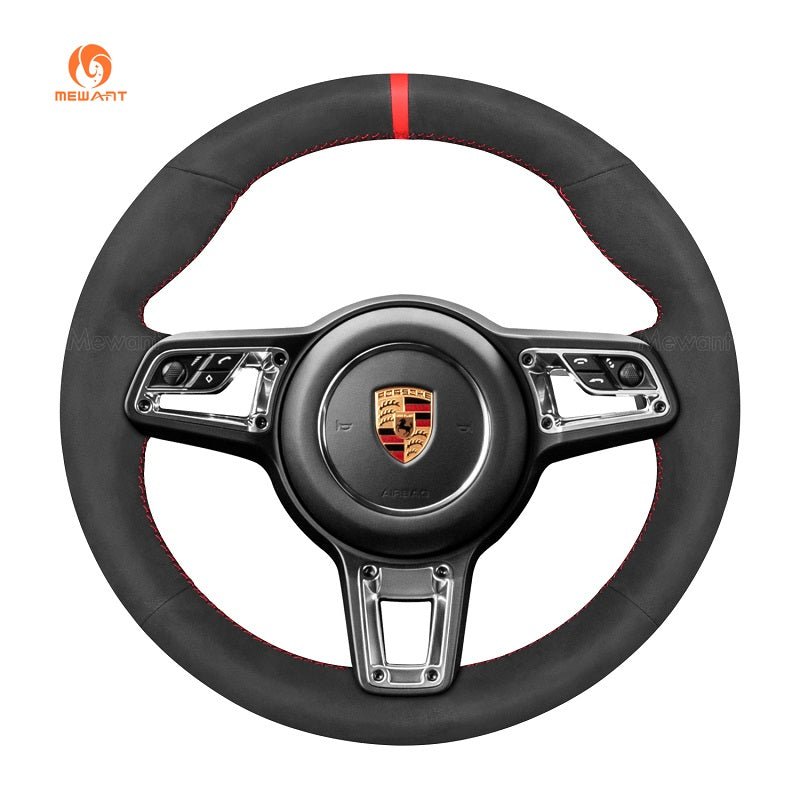 MEWANT Leather Suede Car Steering Wheel Cover for Porsche 911 718 Boxster Cayman 718 Spyder 918 Spyder Cayenne Macan Panamera - Alcantara, Leather, Carbon Fiber, Easy Install, Non - Slip, Best Steering Wheel Cover