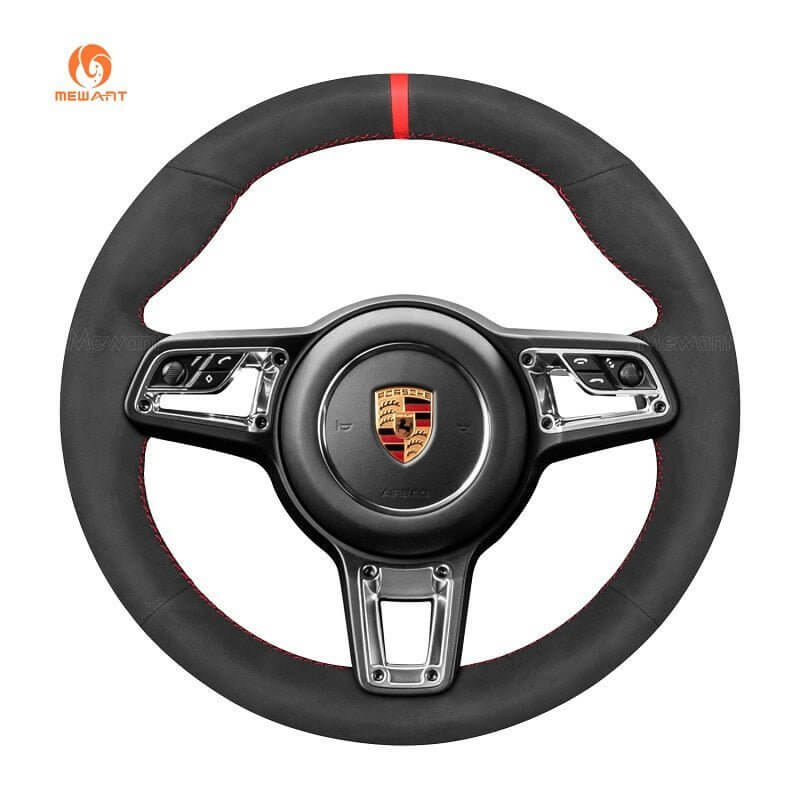 MEWANT Leather Suede Car Steering Wheel Cover for Porsche 911 718 Boxster Cayman 718 Spyder 918 Spyder Cayenne Macan Panamera - Alcantara, Leather, Carbon Fiber, Easy Install, Non - Slip, Best Steering Wheel Cover