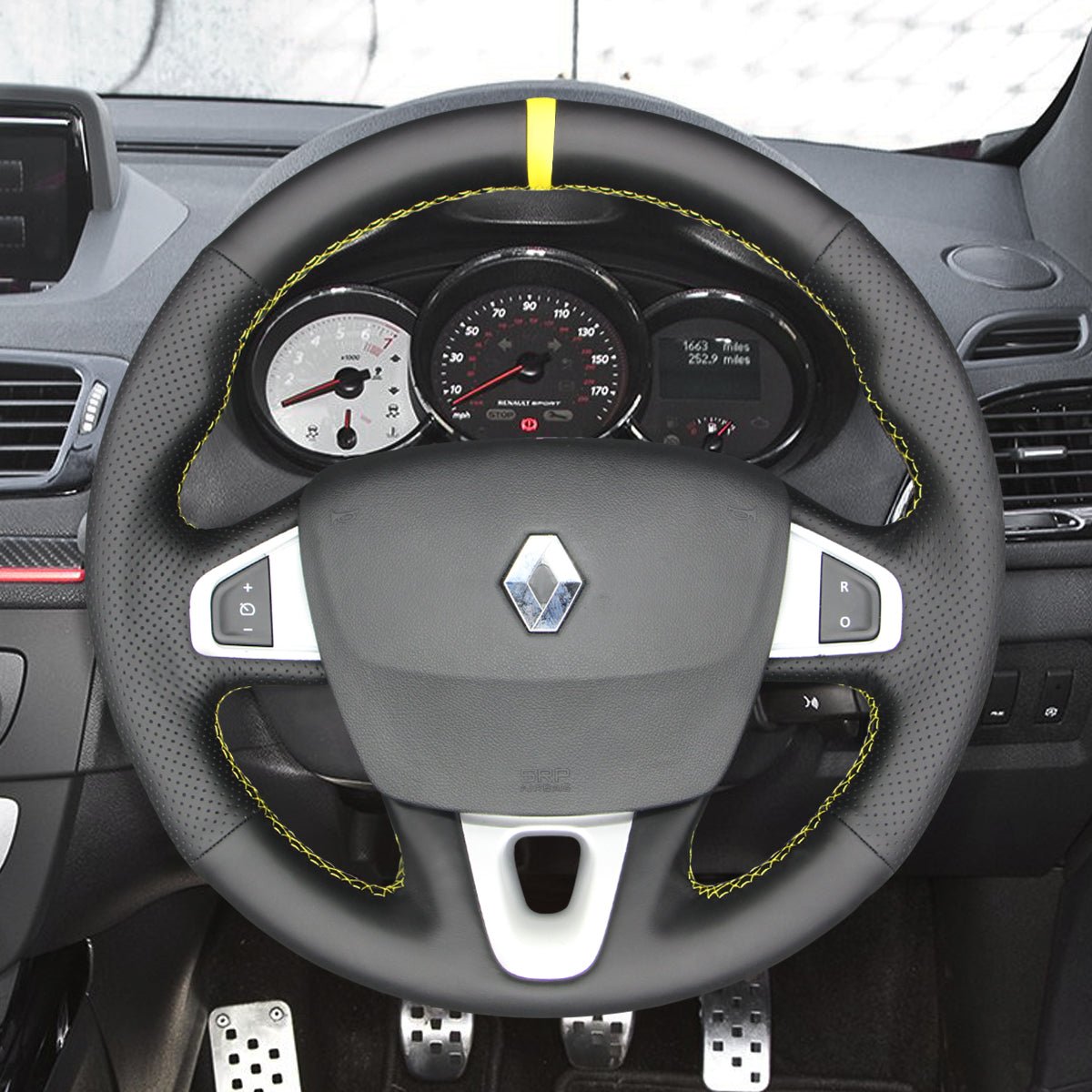 MEWANT Leather Suede Car Steering Wheel Cover for Renault Megane 3 (Coupe) RS 2010 - 2016 - Alcantara, Leather, Carbon Fiber, Easy Install, Non - Slip, Best Steering Wheel Cover