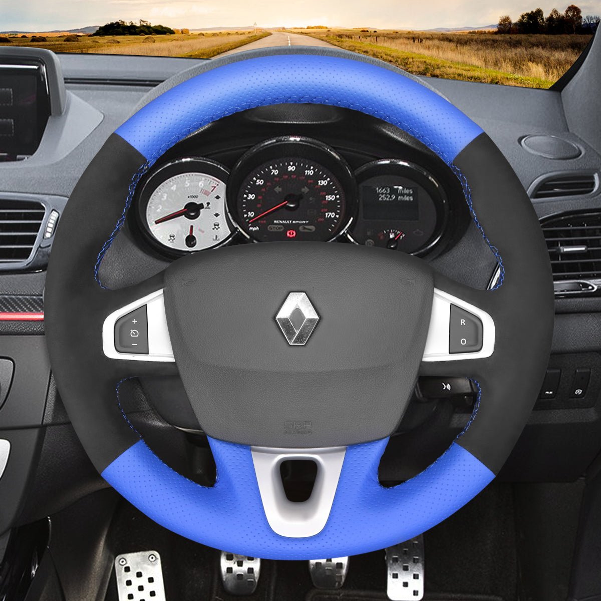 MEWANT Leather Suede Car Steering Wheel Cover for Renault Megane 3 (Coupe) RS 2010 - 2016 - Alcantara, Leather, Carbon Fiber, Easy Install, Non - Slip, Best Steering Wheel Cover
