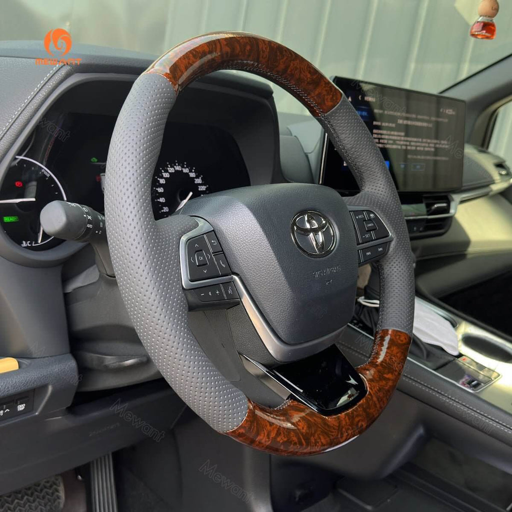 MEWANT Leather Suede Car Steering Wheel Cover for Toyota Highlander Sienna 2022 - Alcantara, Leather, Carbon Fiber, Easy Install, Non - Slip, Best Steering Wheel Cover