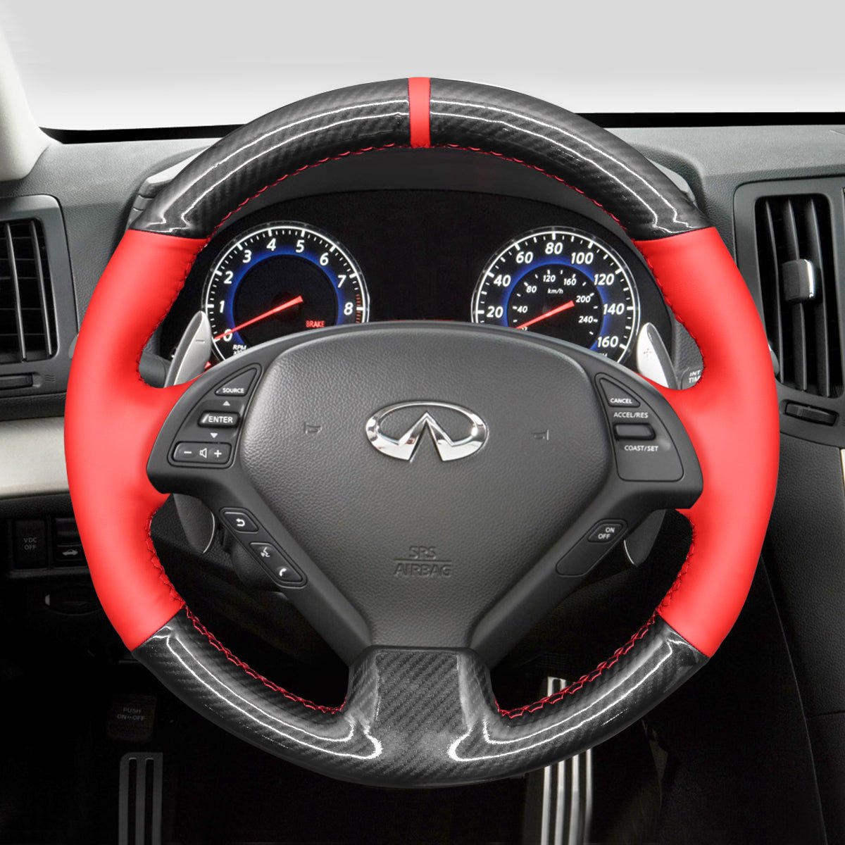 MEWANT Leather Suede Carbon Fiber Car Steering for Infiniti G25 EX EX35 Q40 Q60 QX50 - Mewant Cover