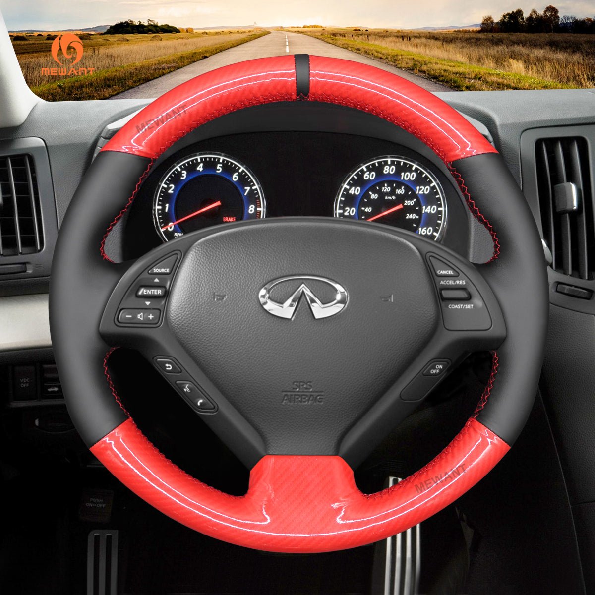 MEWANT Leather Suede Carbon Fiber Car Steering for Infiniti G25 EX EX35 Q40 Q60 QX50 - Alcantara, Leather, Carbon Fiber, Easy Install, Non - Slip, Best Steering Wheel Cover