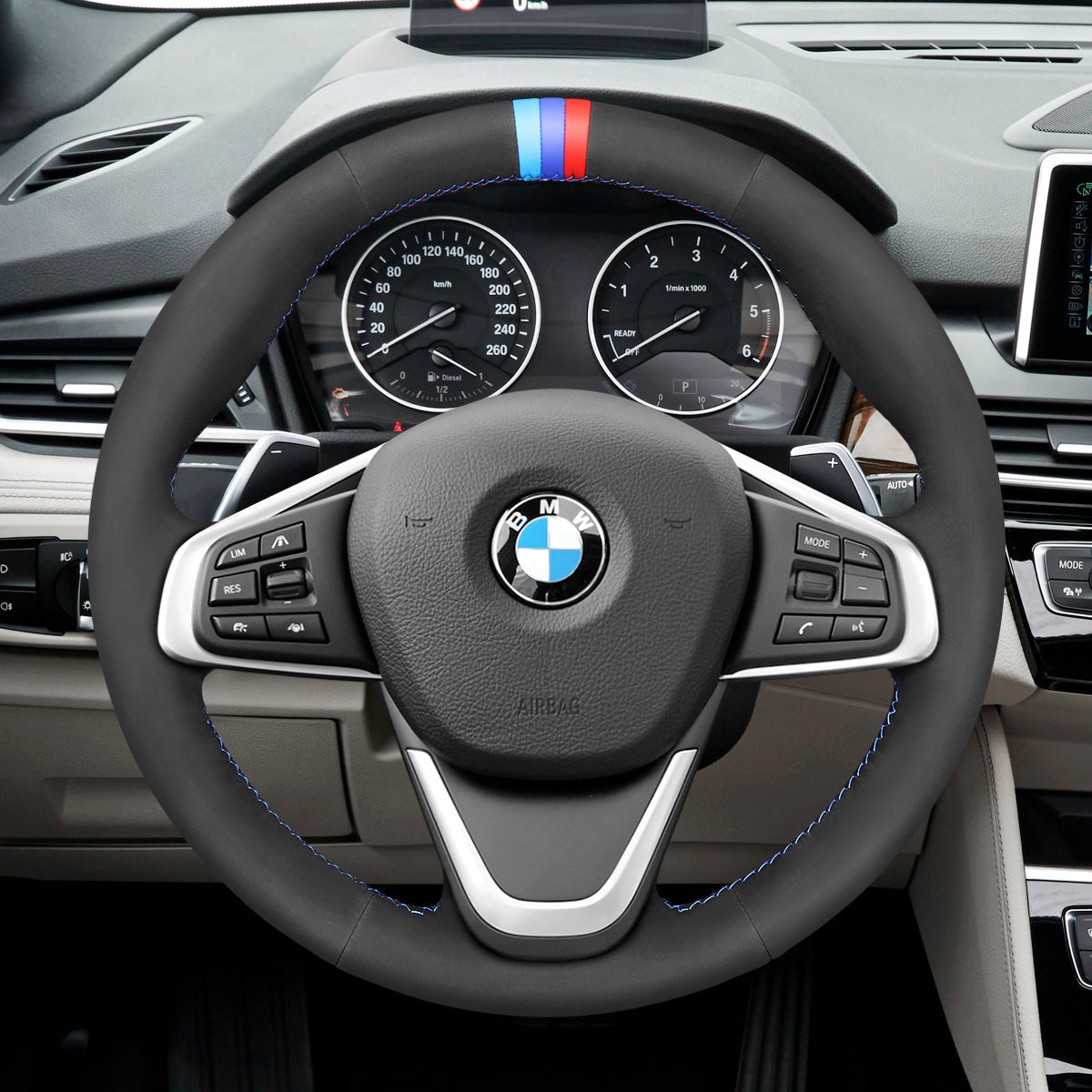 MEWANT Leather Suede Carbon Fiber Car Steering Wheel Cover for BMW 2 Series F45 F46 X1 F48 X2 F39 - Alcantara, Leather, Carbon Fiber, Easy Install, Non - Slip, Best Steering Wheel Cover
