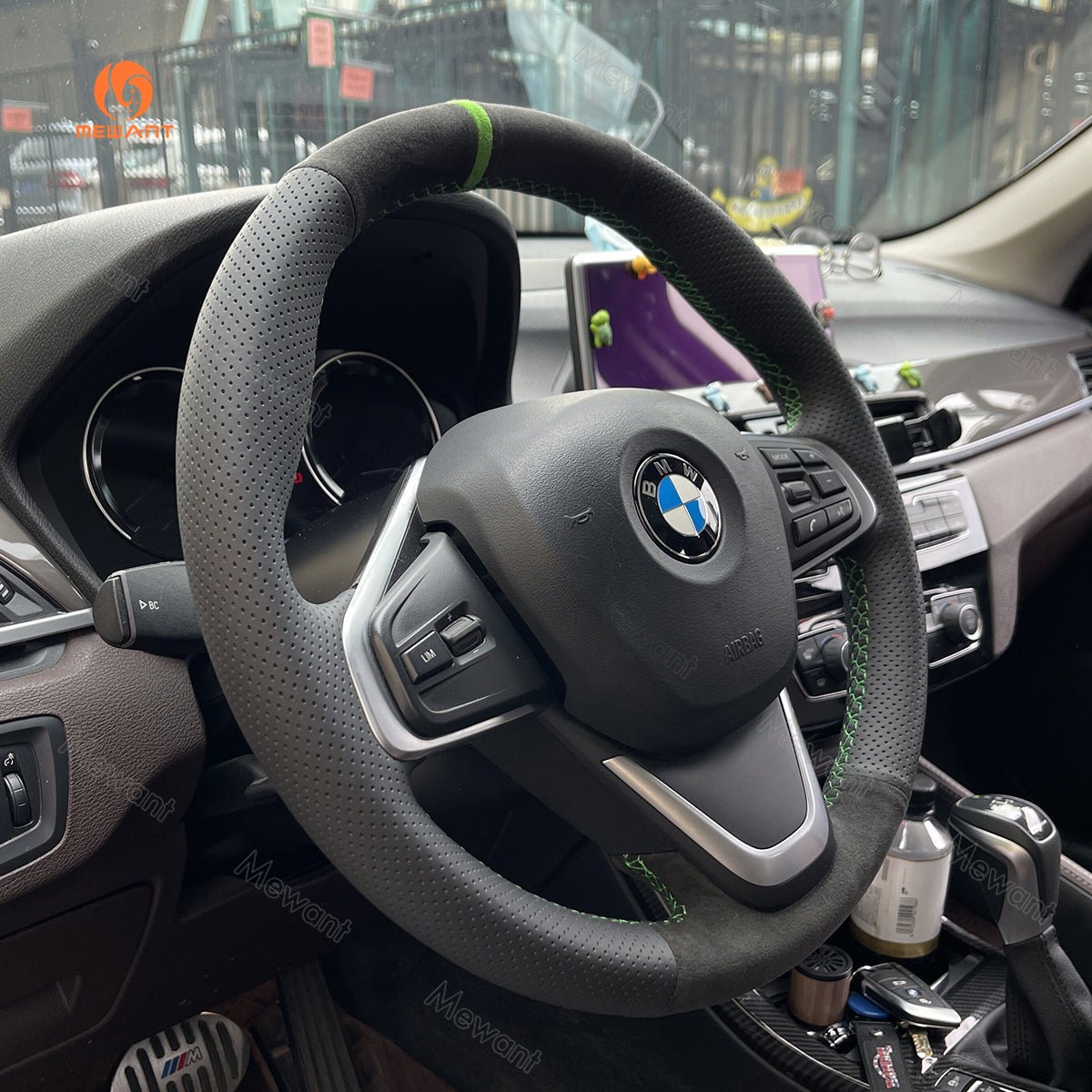 MEWANT Leather Suede Carbon Fiber Car Steering Wheel Cover for BMW 2 Series F45 F46 X1 F48 X2 F39 - Alcantara, Leather, Carbon Fiber, Easy Install, Non - Slip, Best Steering Wheel Cover