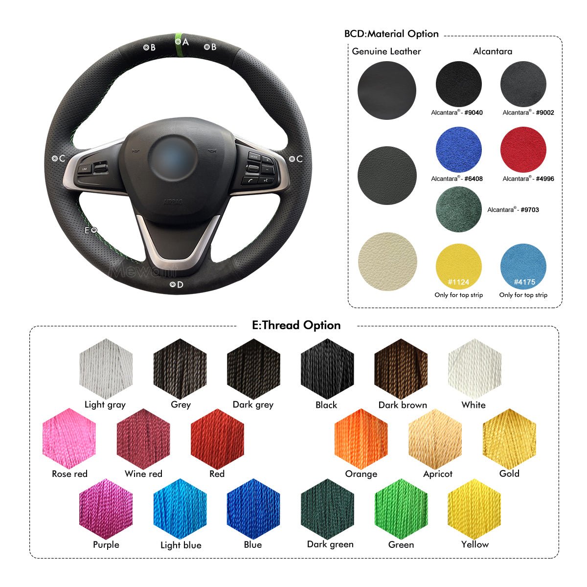 MEWANT Leather Suede Carbon Fiber Car Steering Wheel Cover for BMW 2 Series F45 F46 X1 F48 X2 F39 - Alcantara, Leather, Carbon Fiber, Easy Install, Non - Slip, Best Steering Wheel Cover