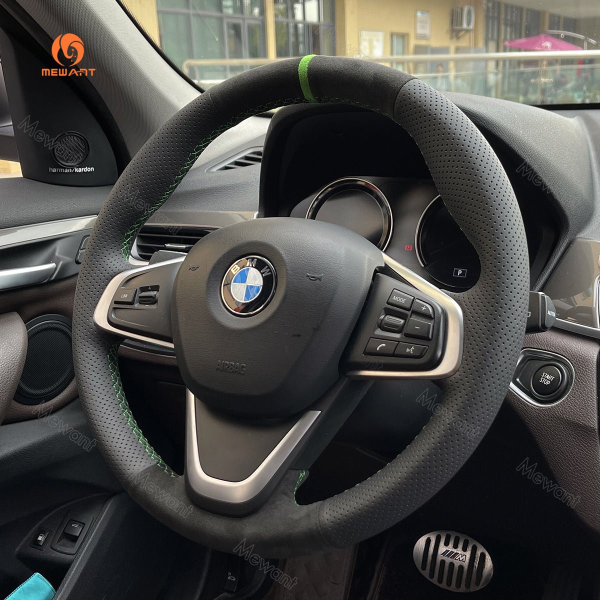 MEWANT Leather Suede Carbon Fiber Car Steering Wheel Cover for BMW 2 Series F45 F46 X1 F48 X2 F39 - Alcantara, Leather, Carbon Fiber, Easy Install, Non - Slip, Best Steering Wheel Cover