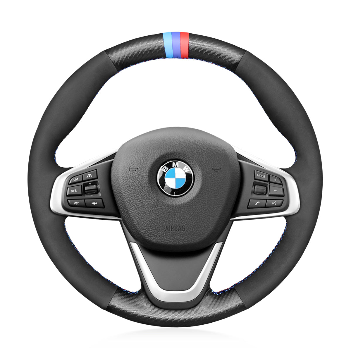 MEWANT Leather Suede Carbon Fiber Car Steering Wheel Cover for BMW 2 Series F45 F46 X1 F48 X2 F39 - Alcantara, Leather, Carbon Fiber, Easy Install, Non - Slip, Best Steering Wheel Cover