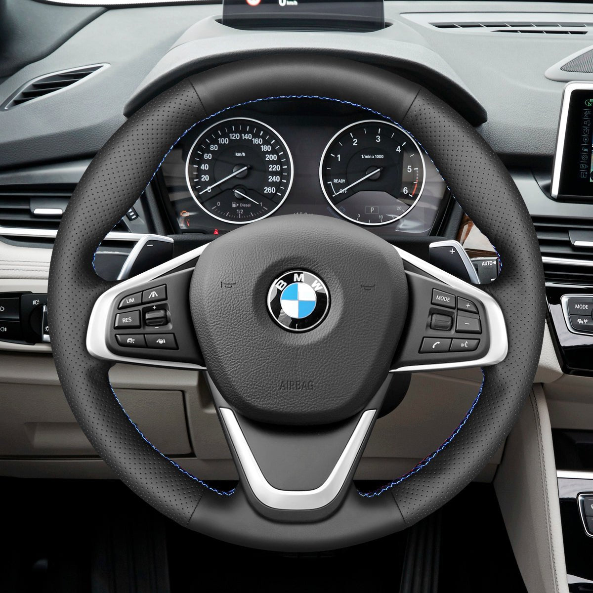 MEWANT Leather Suede Carbon Fiber Car Steering Wheel Cover for BMW 2 Series F45 F46 X1 F48 X2 F39 - Alcantara, Leather, Carbon Fiber, Easy Install, Non - Slip, Best Steering Wheel Cover