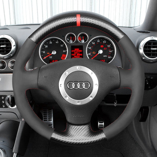 MEWANT Leather Suede Carbon Fiber Car Steering Wheel Cover for Audi A2 (8Z) A3 (8L) Sportback A4 (B6) Avant A6 (C5) A8 (D2) TT (8N) S3 S4 RS 4 RS 6 for A2 (8Z) A3 (8L) Sportback A4 (B6) Avant A6 (C5) A8 (D2) TT (8N) S3 S4 RS 4 RS 6 - Alcantara, Leather, Carbon Fiber, Easy Install, Non - Slip, Best Steering Wheel Cover