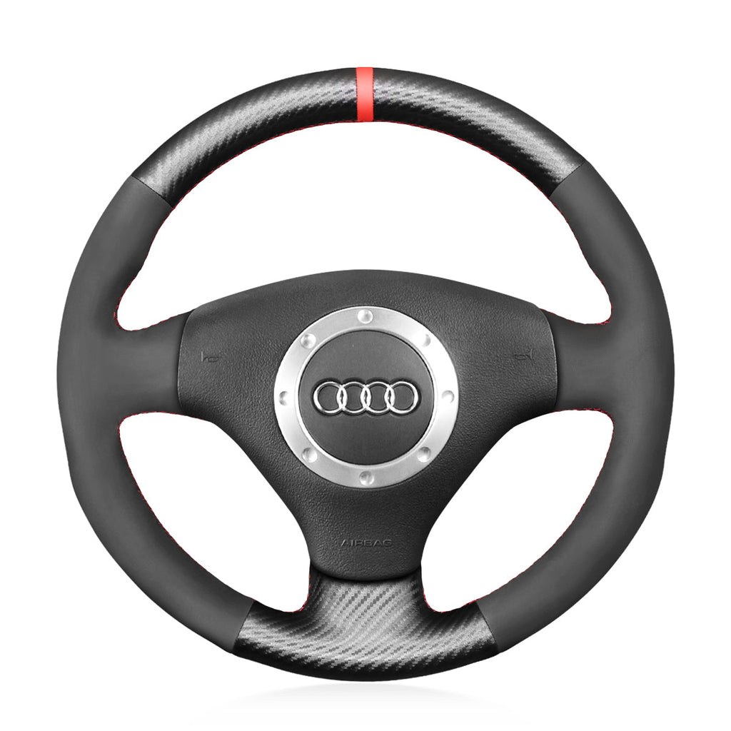 MEWANT Leather Suede Carbon Fiber Car Steering Wheel Cover for Audi A2 (8Z) A3 (8L) Sportback A4 (B6) Avant A6 (C5) A8 (D2) TT (8N) S3 S4 RS 4 RS 6 for A2 (8Z) A3 (8L) Sportback A4 (B6) Avant A6 (C5) A8 (D2) TT (8N) S3 S4 RS 4 RS 6 - Alcantara, Leather, Carbon Fiber, Easy Install, Non - Slip, Best Steering Wheel Cover