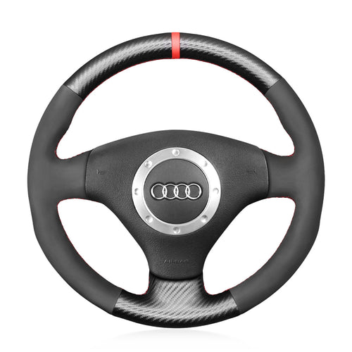MEWANT Leather Suede Carbon Fiber Car Steering Wheel Cover for Audi A2 (8Z) A3 (8L) Sportback A4 (B6) Avant A6 (C5) A8 (D2) TT (8N) S3 S4 RS 4 RS 6 for A2 (8Z) A3 (8L) Sportback A4 (B6) Avant A6 (C5) A8 (D2) TT (8N) S3 S4 RS 4 RS 6 - Alcantara, Leather, Carbon Fiber, Easy Install, Non - Slip, Best Steering Wheel Cover