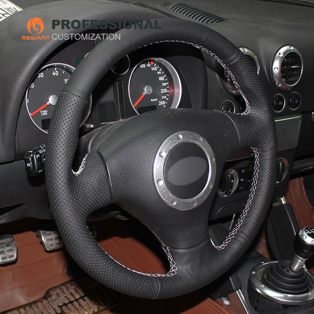 MEWANT Leather Suede Carbon Fiber Car Steering Wheel Cover for Audi A2 (8Z) A3 (8L) Sportback A4 (B6) Avant A6 (C5) A8 (D2) TT (8N) S3 S4 RS 4 RS 6 for A2 (8Z) A3 (8L) Sportback A4 (B6) Avant A6 (C5) A8 (D2) TT (8N) S3 S4 RS 4 RS 6 - Alcantara, Leather, Carbon Fiber, Easy Install, Non - Slip, Best Steering Wheel Cover