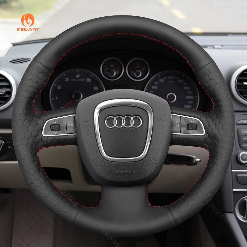 MEWANT Leather Suede Carbon Fiber Car Steering Wheel Cover for Audi A3 (8P) Sportback A4 (B8) Avant A5 (8T) A6 (C6) A8 (D3) Q5 (8R) Q7 (4L) S3 S4 S5 S6 S8 RS 4 Seat Exeo (ST) - Alcantara, Leather, Carbon Fiber, Easy Install, Non - Slip, Best Steering Wheel Cover