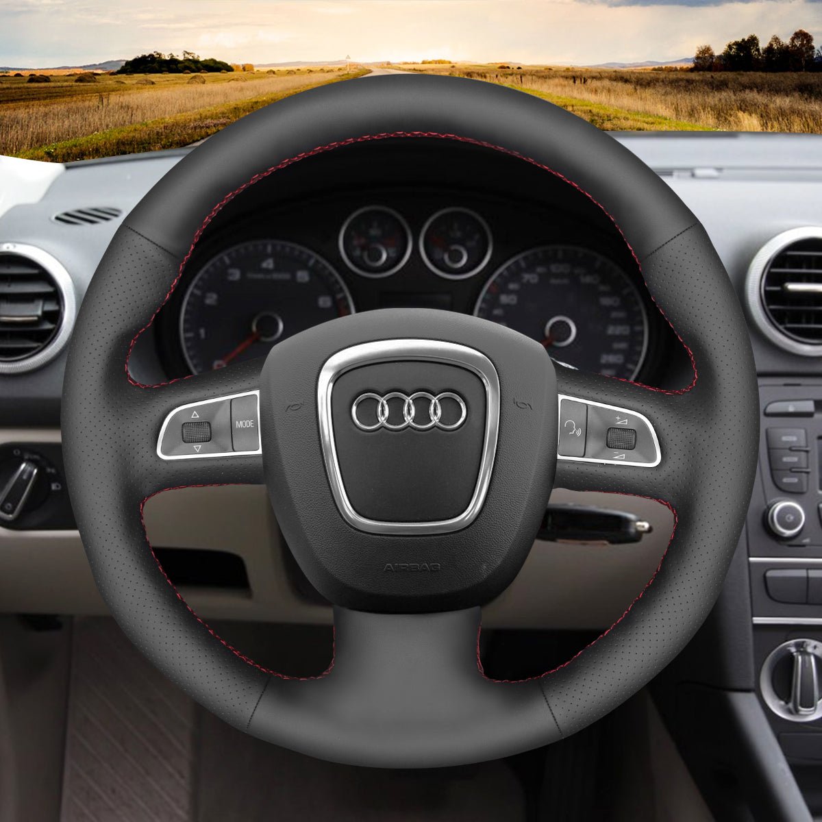 MEWANT Leather Suede Carbon Fiber Car Steering Wheel Cover for Audi A3 (8P) Sportback A4 (B8) Avant A5 (8T) A6 (C6) A8 (D3) Q5 (8R) Q7 (4L) S3 S4 S5 S6 S8 RS 4 Seat Exeo (ST) - Alcantara, Leather, Carbon Fiber, Easy Install, Non - Slip, Best Steering Wheel Cover