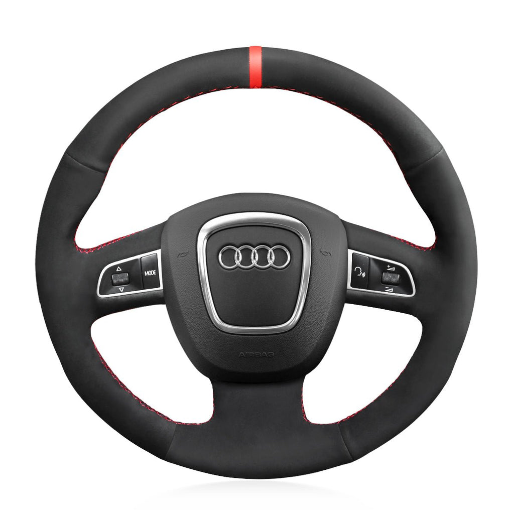 MEWANT Leather Suede Carbon Fiber Car Steering Wheel Cover for Audi A3 (8P) Sportback A4 (B8) Avant A5 (8T) A6 (C6) A8 (D3) Q5 (8R) Q7 (4L) S3 S4 S5 S6 S8 RS 4 Seat Exeo (ST) - Alcantara, Leather, Carbon Fiber, Easy Install, Non - Slip, Best Steering Wheel Cover