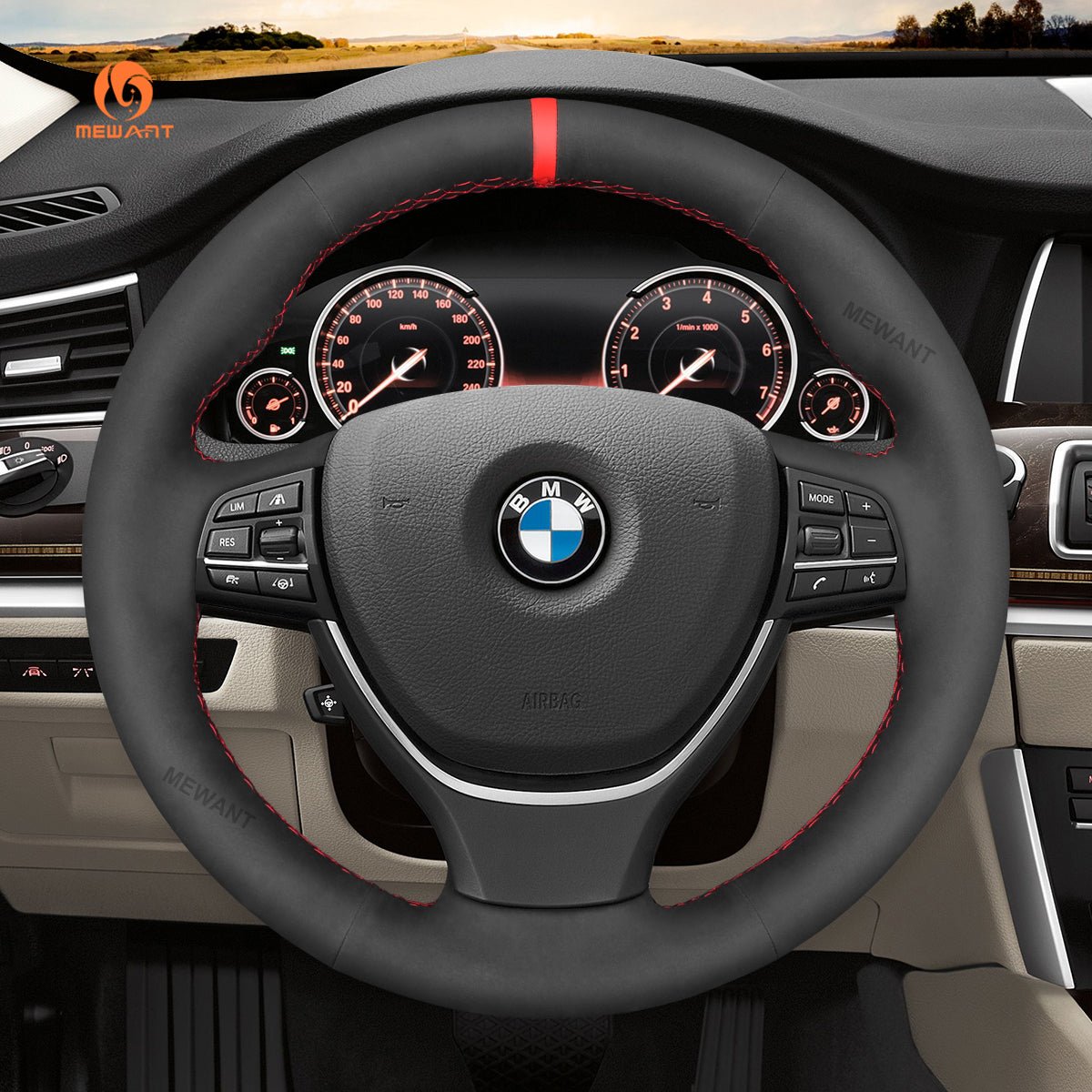 MEWANT Leather Suede Carbon Fiber Car Steering Wheel Cover for BMW 5 Series F10 F11 (Touring) F07 (GT) 6 SeriesF12 F13 F06 7 Series F01 F02 - Mewant Cover