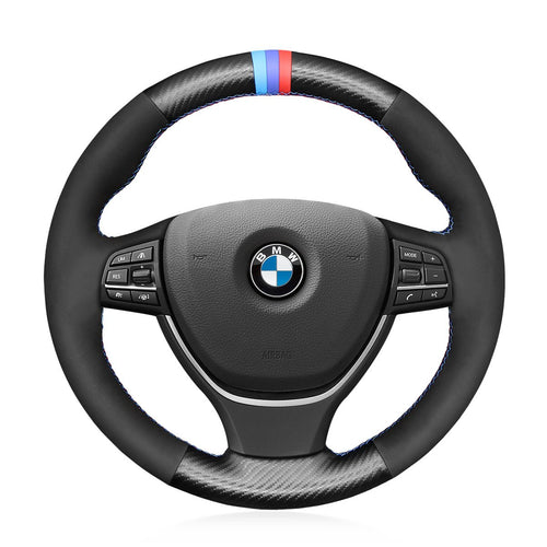 MEWANT Leather Suede Carbon Fiber Car Steering Wheel Cover for BMW 5 Series F10 F11 (Touring) F07 (GT) 6 SeriesF12 F13 F06 7 Series F01 F02 - Mewant Cover