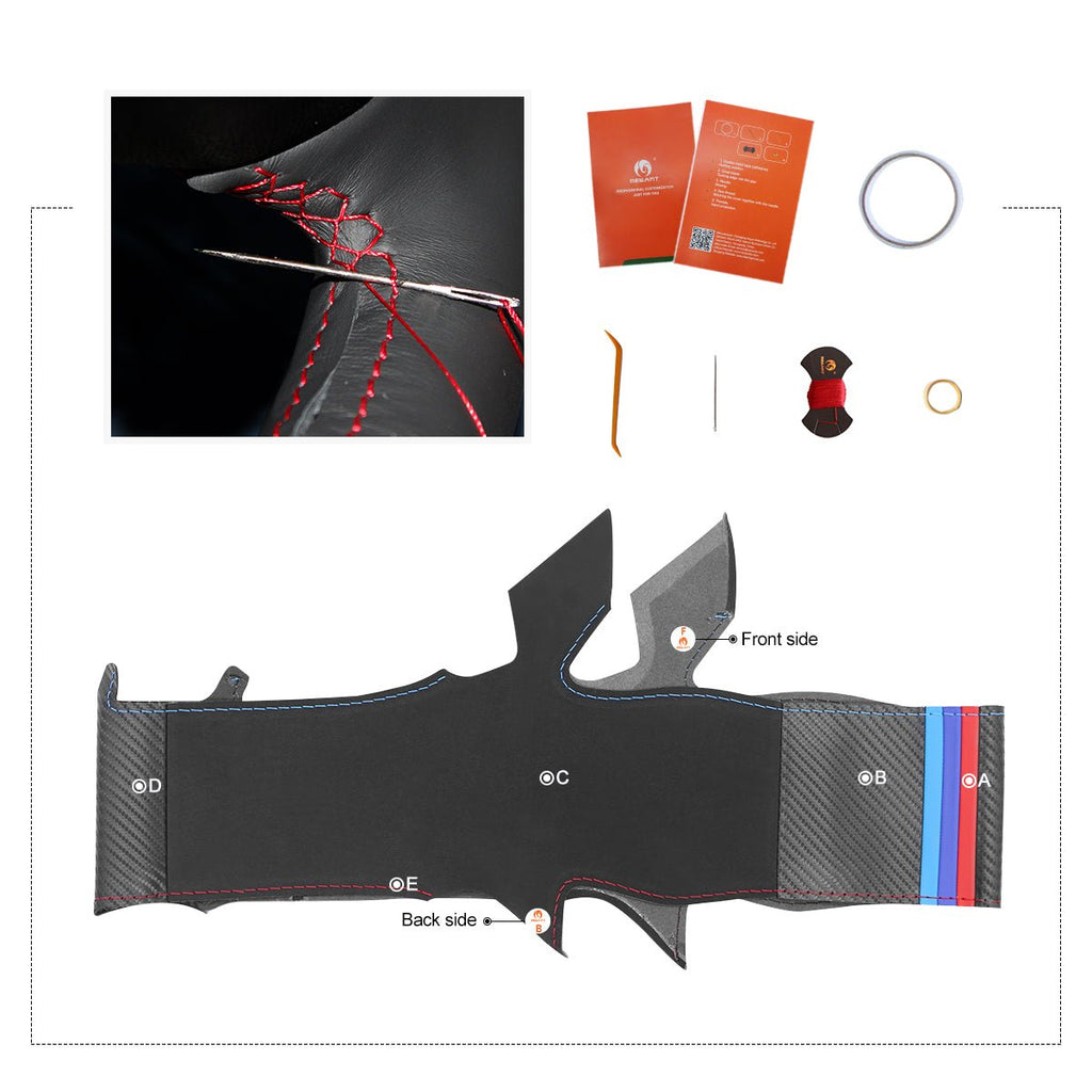 MEWANT Leather Suede Carbon Fiber Car Steering Wheel Cover for BMW 5 Series F10 F11 (Touring) F07 (GT) 6 SeriesF12 F13 F06 7 Series F01 F02 - Alcantara, Leather, Carbon Fiber, Easy Install, Non - Slip, Best Steering Wheel Cover