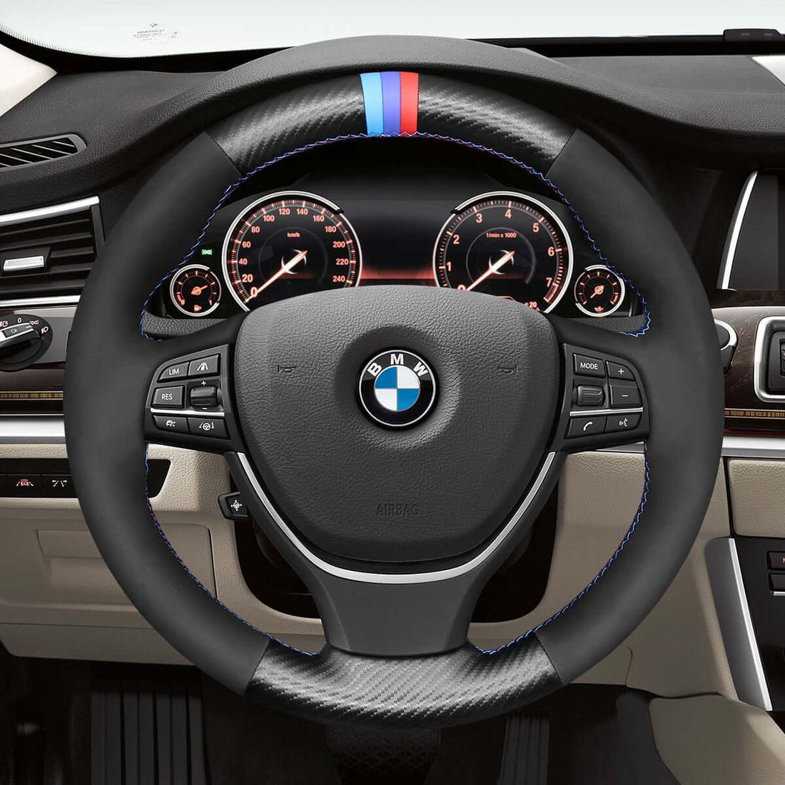 MEWANT Steering Wheel Cover for BMW F10 F11 Tourin) F07 GT F12 F13 F06 F01 F02 2008-2018