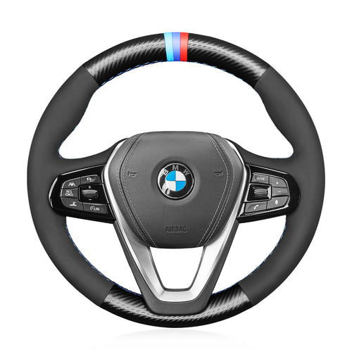 MEWANT Leather Suede Carbon Fiber Car Steering Wheel Cover for G20 F44 G22 G23 G26 G30 G32 G11 G14 G01 G02 G05 G06 G07 G29 - Mewant Cover