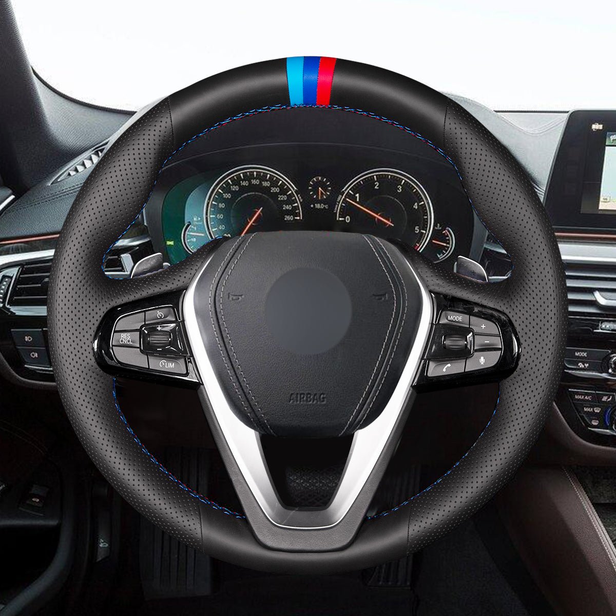 MEWANT Leather Suede Carbon Fiber Car Steering Wheel Cover for BMW G20 F44 G22 G23 G26 G30 G32 G11 G14 G01 G02 G05 G06 G07 G29 - Alcantara, Leather, Carbon Fiber, Easy Install, Non - Slip, Best Steering Wheel Cover