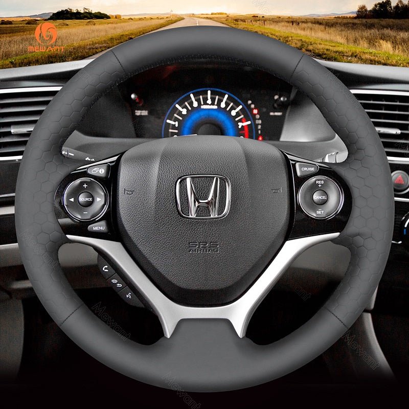 MEWANT Leather Suede Carbon Fiber Car Steering Wheel Cover for Honda Civic 9 2012 - 2017 - Alcantara, Leather, Carbon Fiber, Easy Install, Non - Slip, Best Steering Wheel Cover