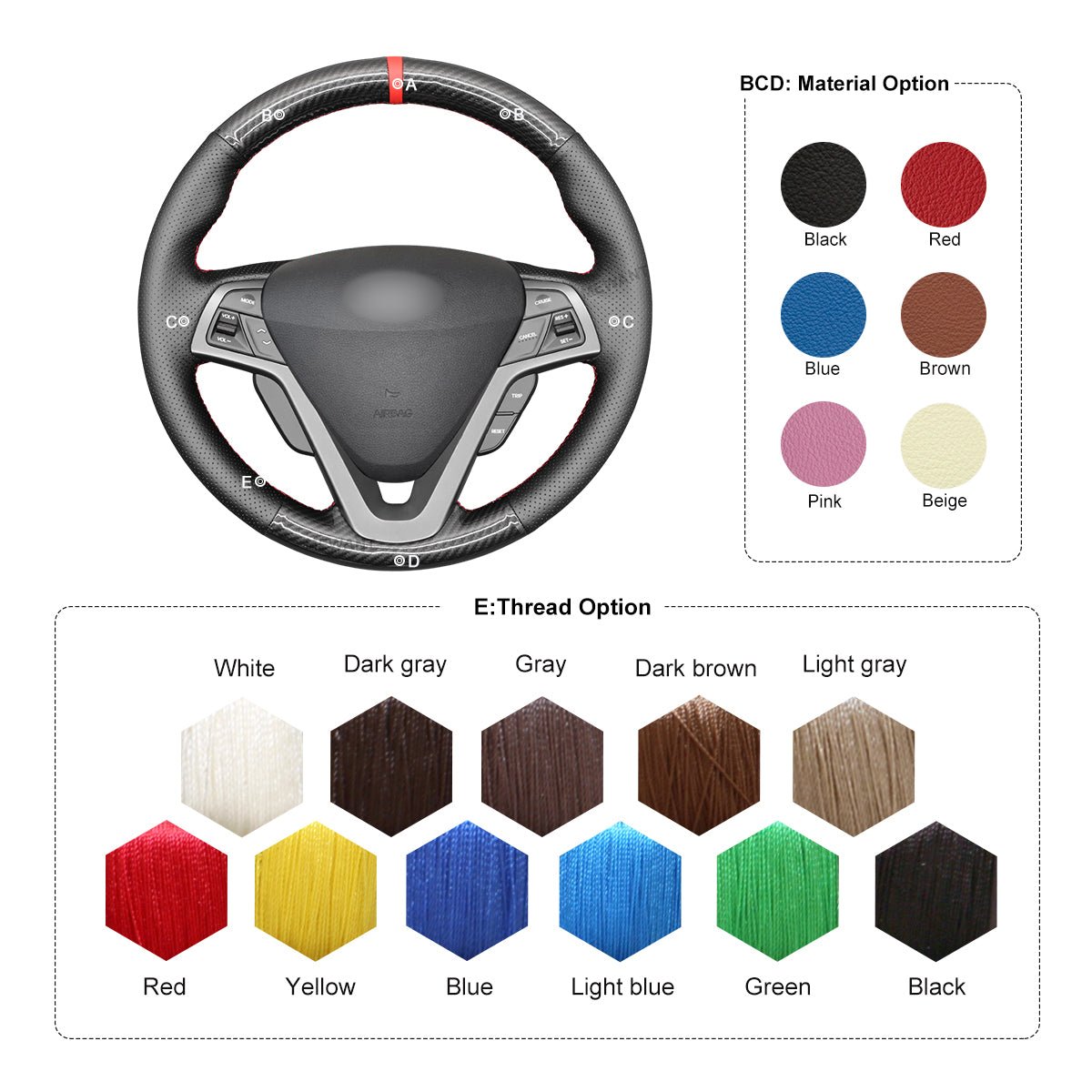 MEWANT Leather Suede Carbon Fiber Car Steering Wheel Cover for Hyundai Veloster 2011 - 2017 - Alcantara, Leather, Carbon Fiber, Easy Install, Non - Slip, Best Steering Wheel Cover