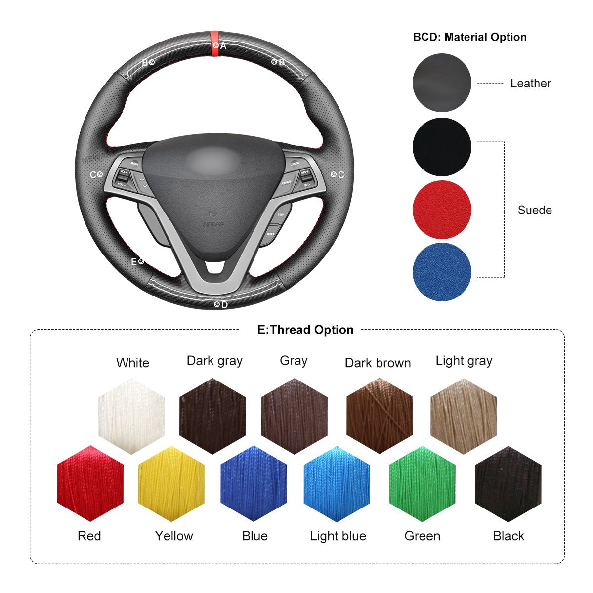 MEWANT Leather Suede Carbon Fiber Car Steering Wheel Cover for Hyundai Veloster 2011 - 2017 - Mewant Cover